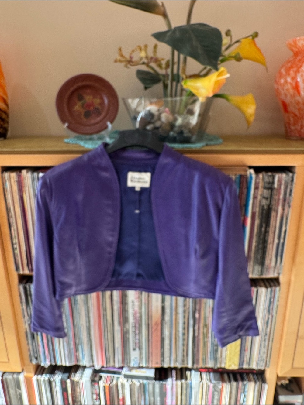 PRICE DROP: VTG; NWT, LEATHER WAREHOUSE, M, lined GRAPE LAMBSKIN LEATHER BOLERO